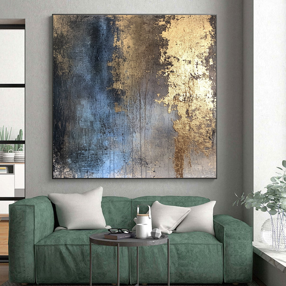 Blue and Golden Abstract Painting with Regal Allure WINK094