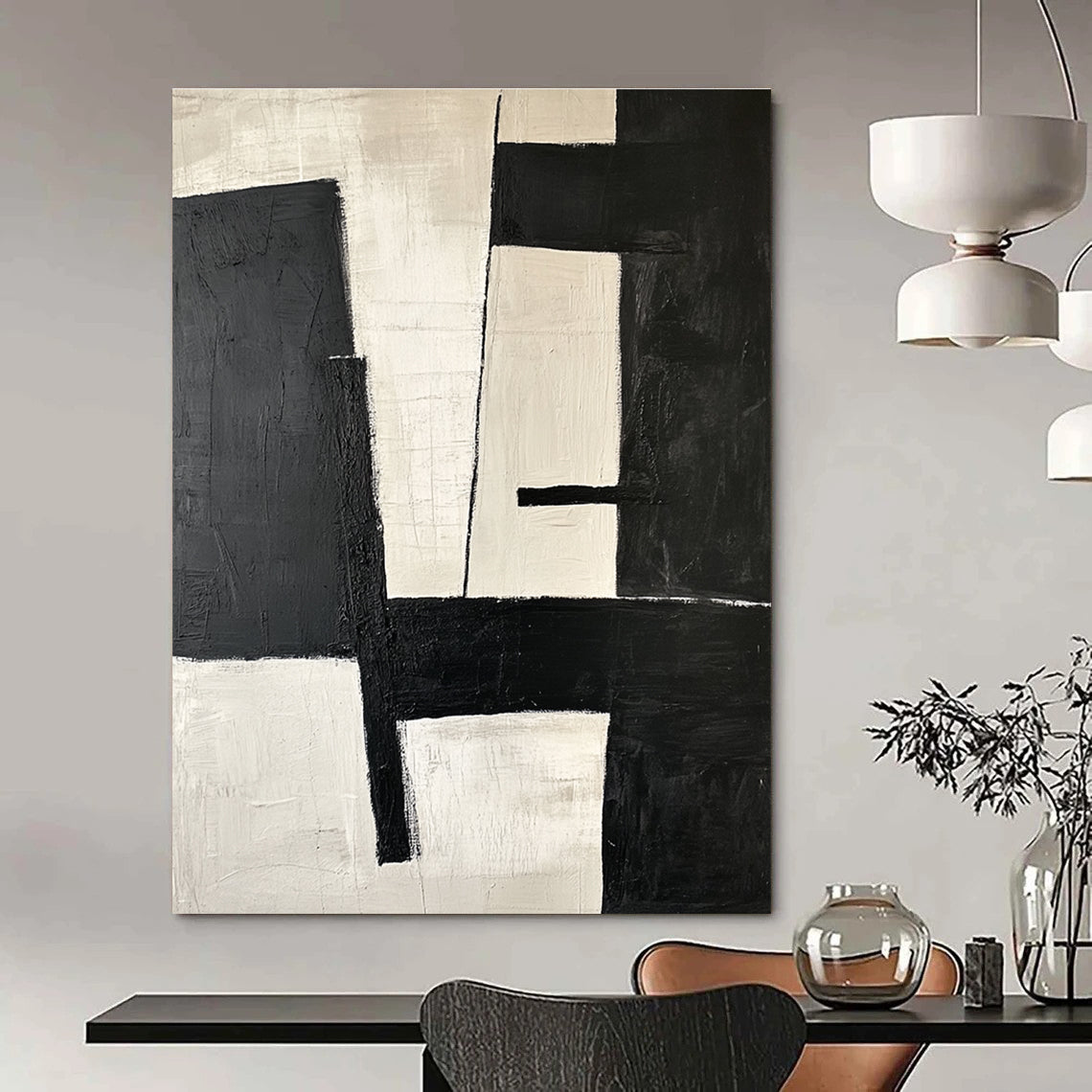 Black and White Minimalist Abstract Painting for Scandinavian - Style Homes GAB0885