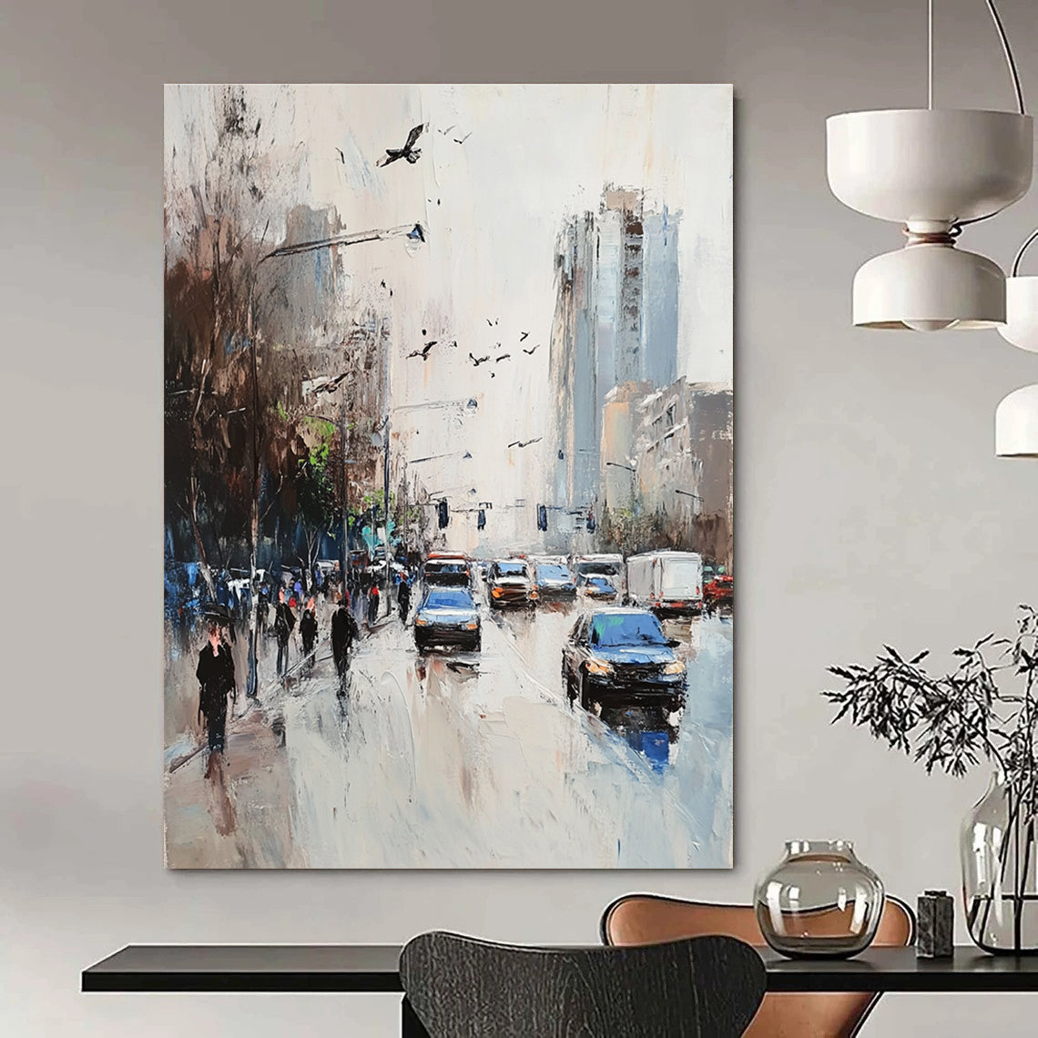 City Street Scene Abstract Painting with Dynamic Elements GAB0050