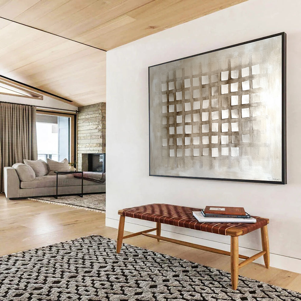 Minimalist Beige Grid Art for Modern Spaces Abstract Painting ABS121