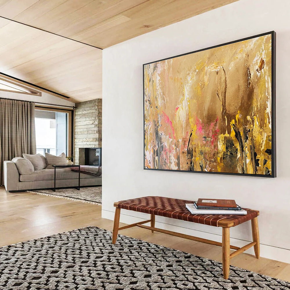 Beige and Colorful Abstract Painting for Bohemian - Styled Homes YHT378