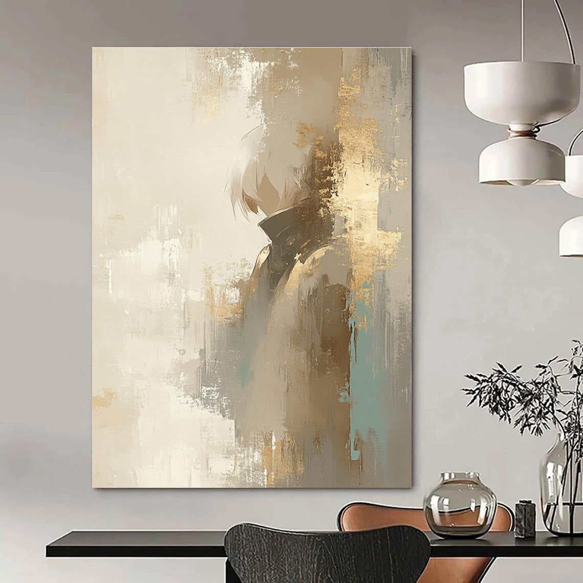 Figure in Neutral Tones Abstract Painting with Gold Accents GAB0690