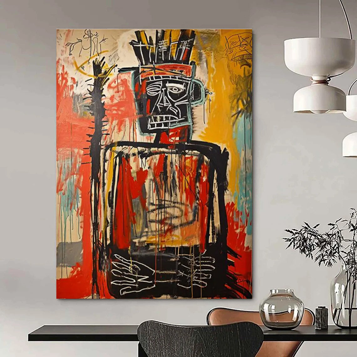 Tribal Figure with Headdress Abstract Painting for Cultural - Art Spaces HENG108