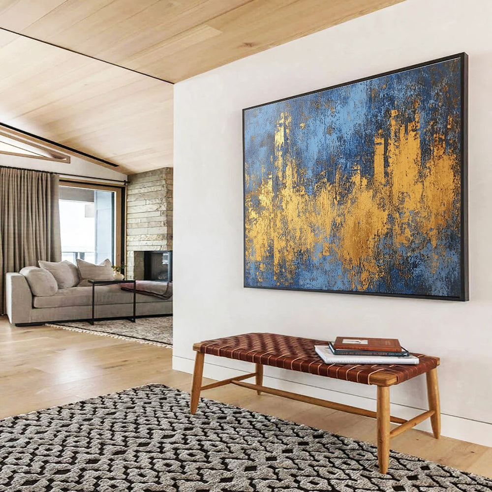 Blue and Gold Urban Abstract with Bold Textures Abstract Painting ABS313