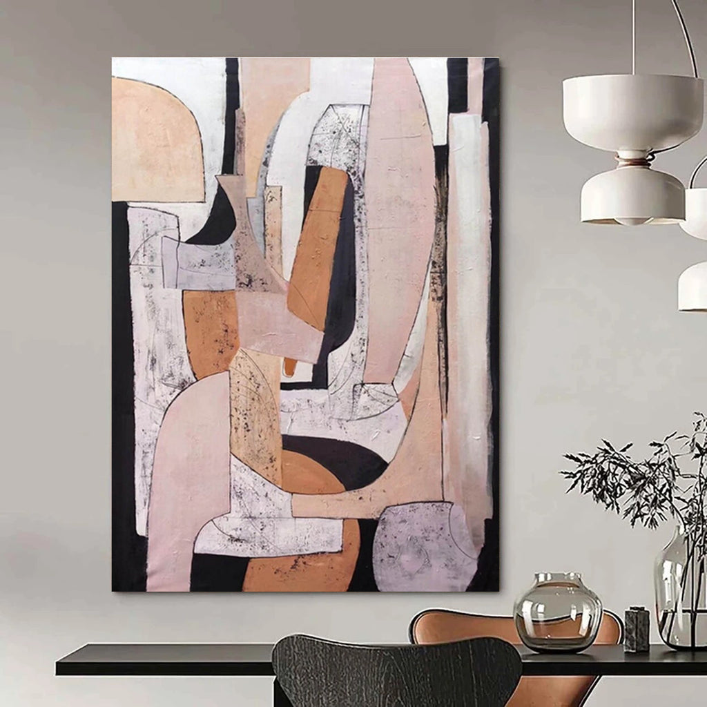 Modern Neutral - Toned Geometric Collage Painting for Contemporary Decor HENG252