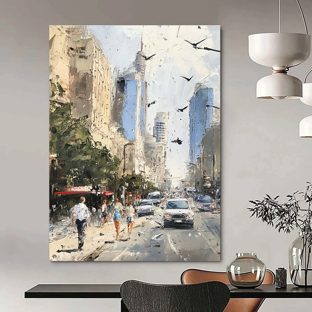 Busy Urban Sidewalk Dynamic Cityscape Abstract Painting GAB0285