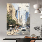 Busy Urban Sidewalk Dynamic Cityscape Abstract Painting GAB0285