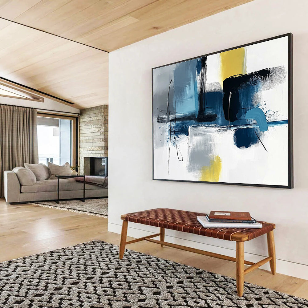 Geometric Blue - Gray - Yellow Abstract Painting ABS194