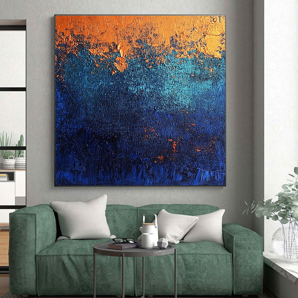 Blue Orange Textured Abstract Painting with Coastal Vibes WINK709