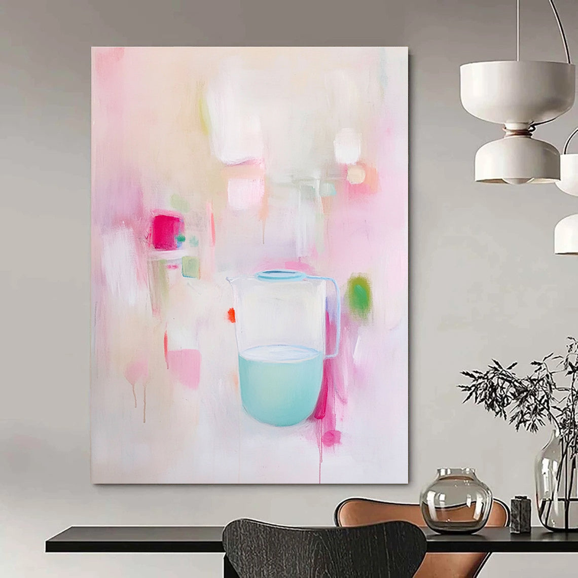 Pastel Pitcher Still Life Soft - Hued Abstract Painting GAB0357