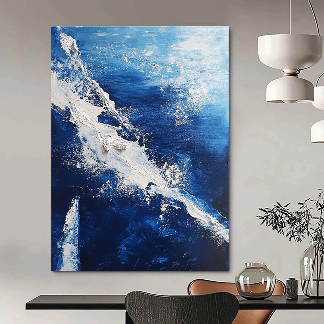 Blue and White Wave Abstract Painting for Coastal - Inspired Living Rooms GAB0802