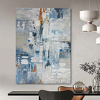 Blue and Gray Abstract Painting for Coastal Home Studies HENG028