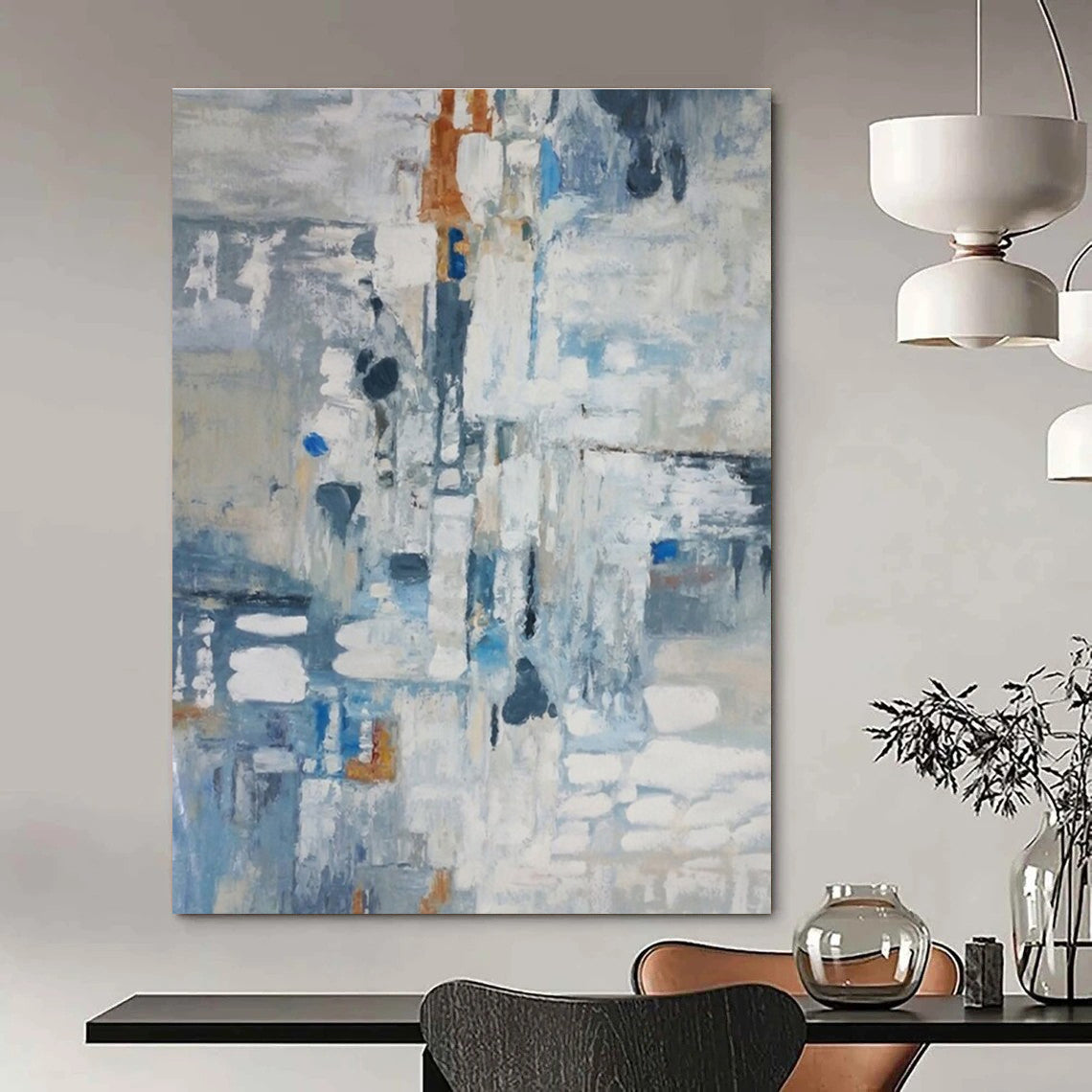 Blue and Gray Abstract Painting for Coastal Home Studies HENG028
