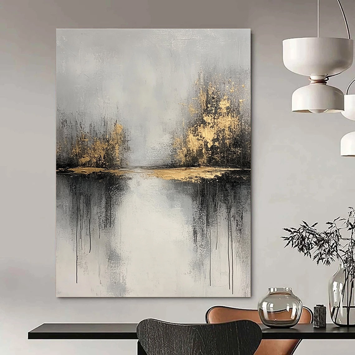 Gold - Lake Abstract Painting for Rustic - Chic Restaurants GAB0862