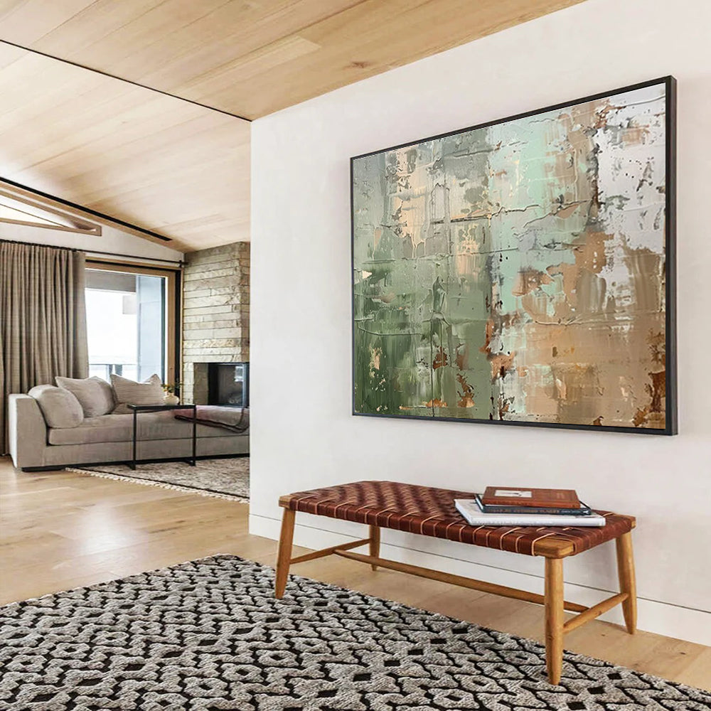 Green - Brown Abstract Painting for Earthy Interiors YHT106