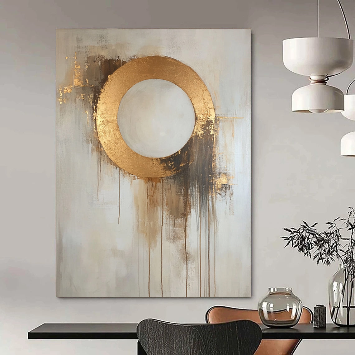 Gold Circle Abstraction - Elegant Minimalist Abstract Painting GAB0584