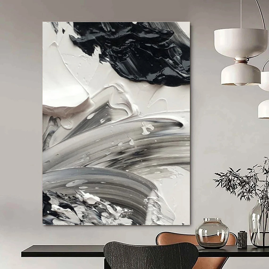 Monochrome Dynamic Strokes Painting for Art - Focused Studios HENG445