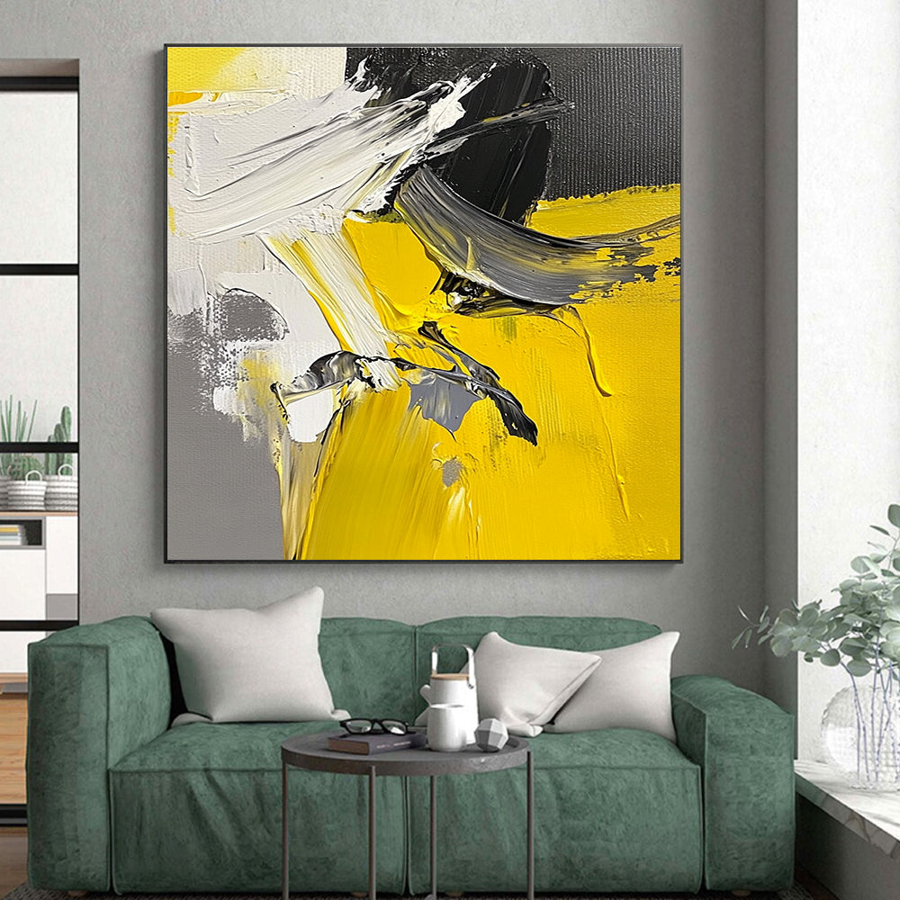 Yellow Black White Abstract Painting with Dynamic Energy WINK552
