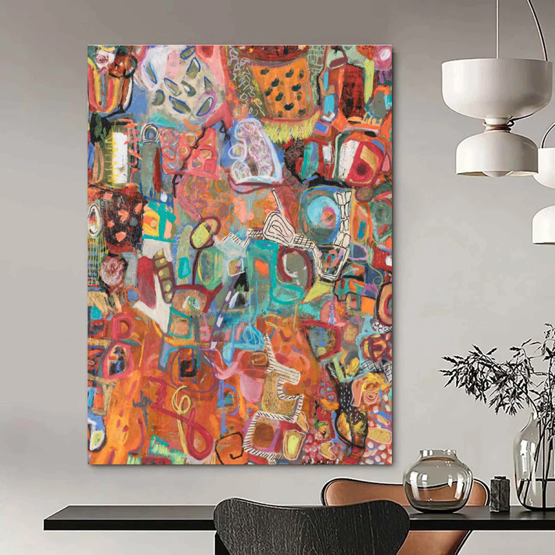 Vibrant Colorful Abstract Mosaic Painting for Lively Interiors HENG291