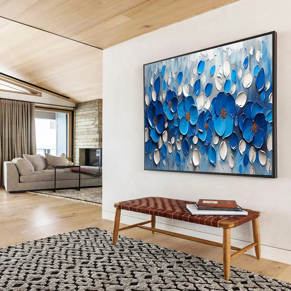 Blue Flower Relief Abstract Painting for Elegant Boutiques YHT173