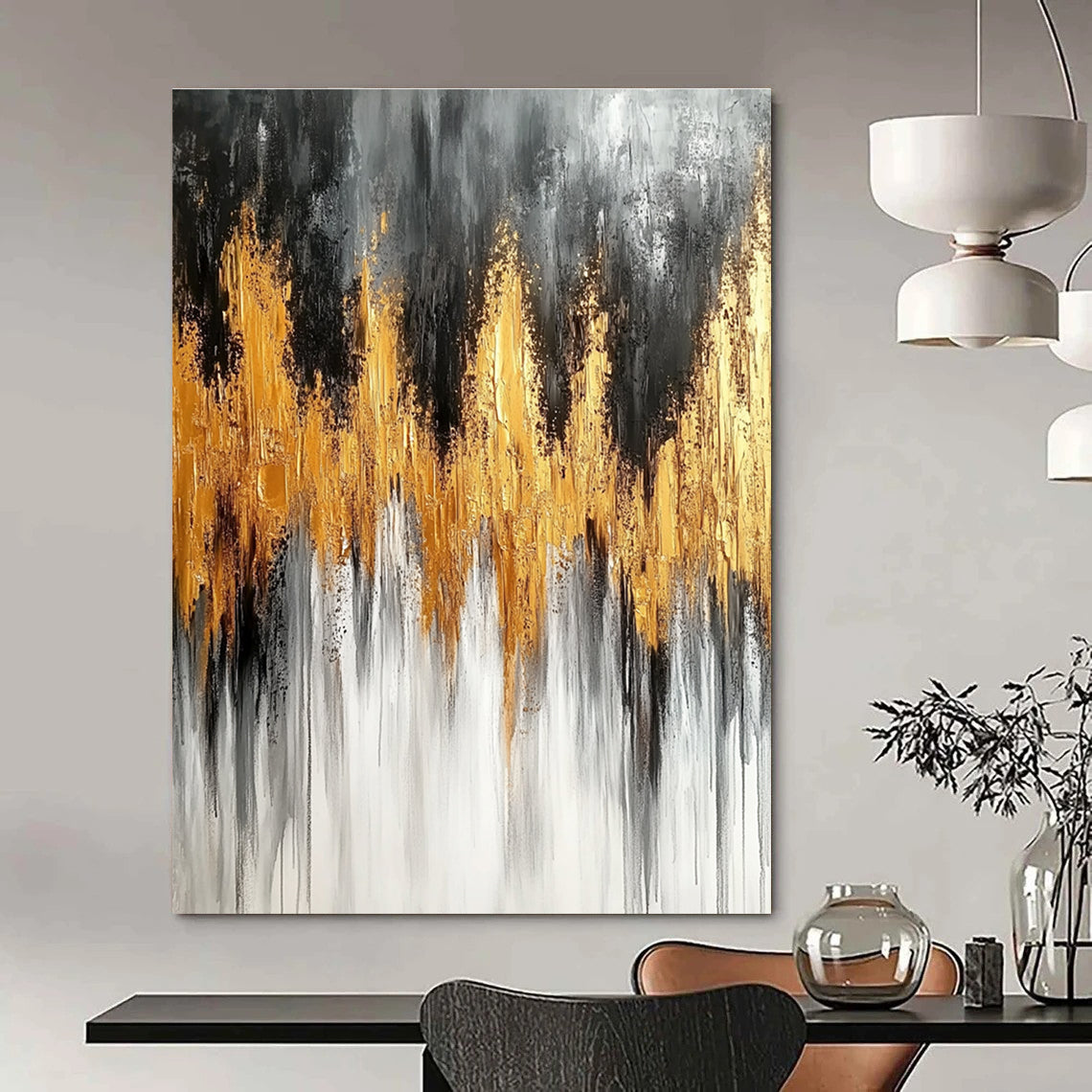 Gold and Gray Abstract Painting for Luxury - Themed Dining Rooms GAB0924