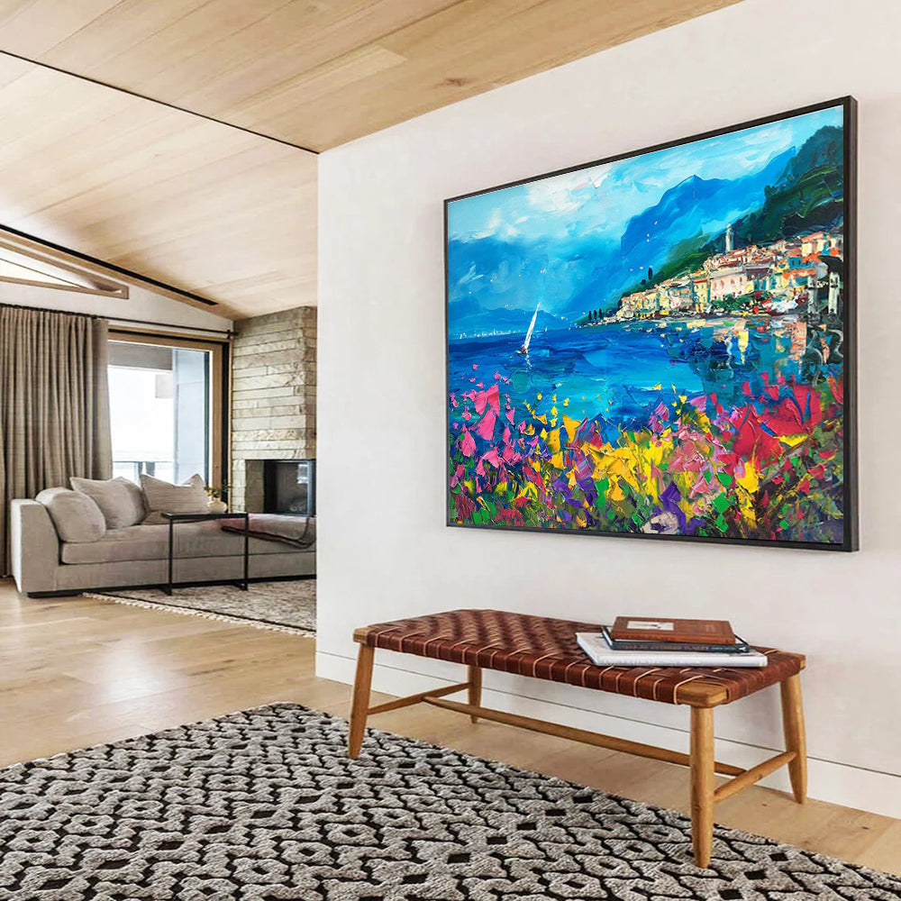 Coastal Flowers Abstract Painting for Seaside Home Entrance Halls YHT484