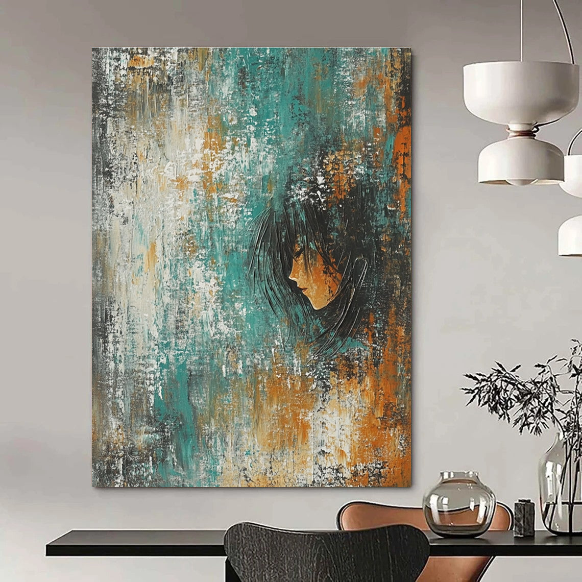 Abstract Portrait in Textured Background Painting for Bohemian - Styled Bedrooms GAB1128