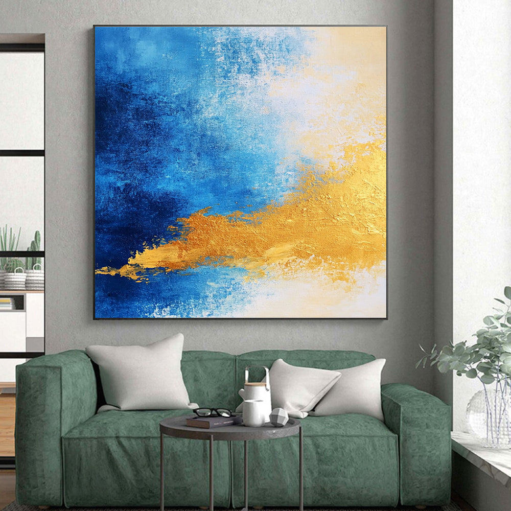Blue - Gold Abstract Gradient Painting with Subtle Radiance WINK376