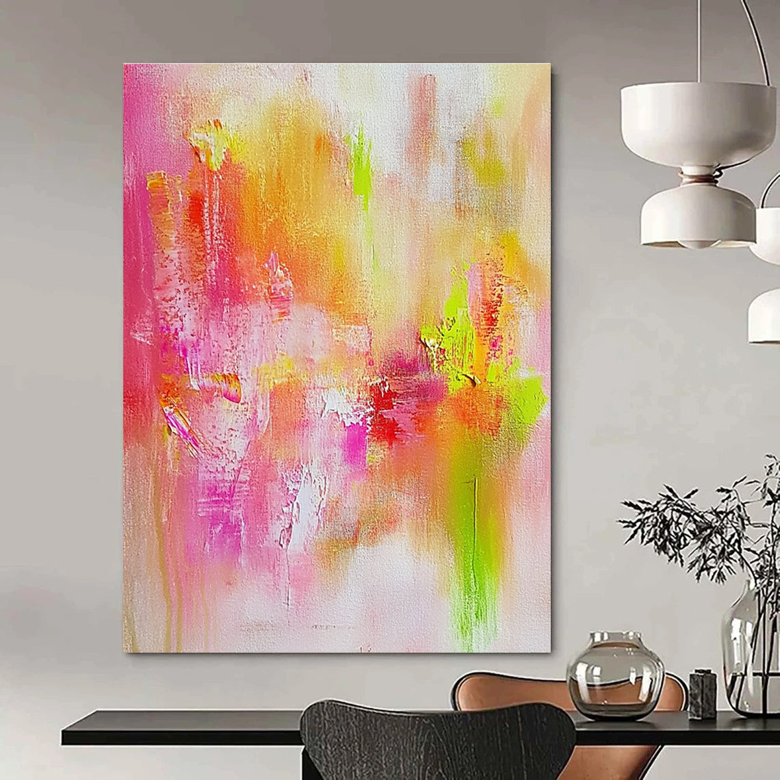 Pink and Green Abstract Painting for Feminine - Inspired Beauty Salons GAB0933