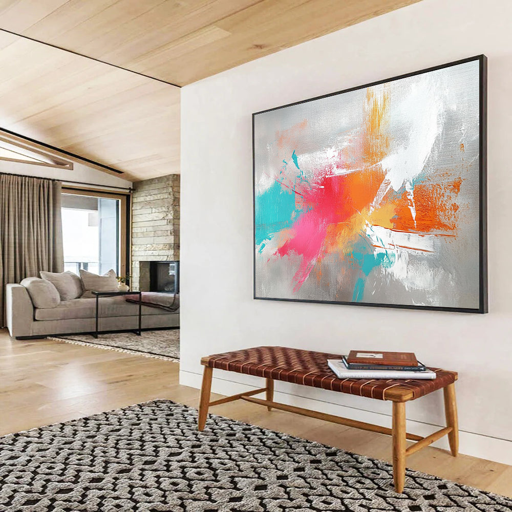 Gray Background Color Splash Abstract Painting ABS307
