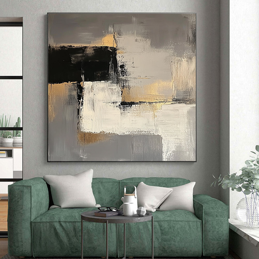 Gray Gold Abstract Minimalism Painting with Sophisticated Tones WINK688
