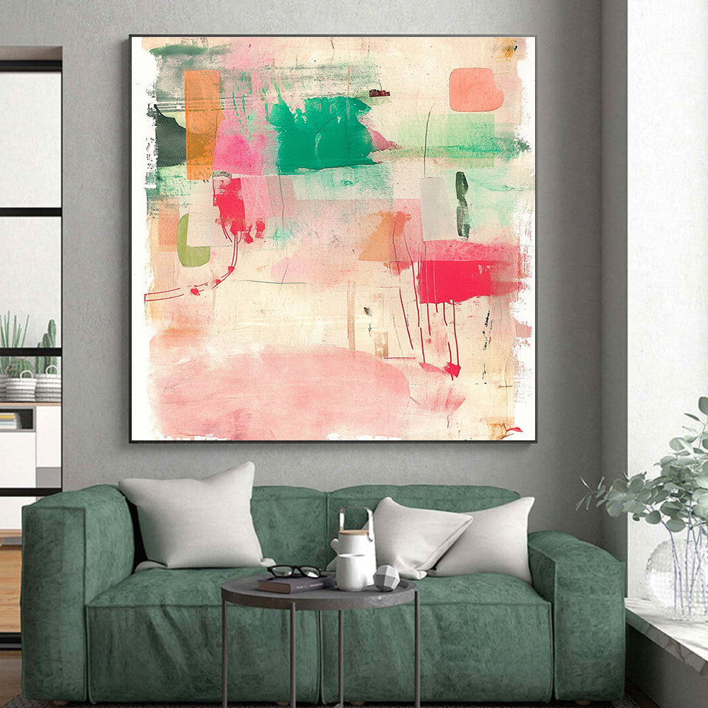 Green and Pink Abstract Fusion Abstract Painting with Fresh Vitality WINK201