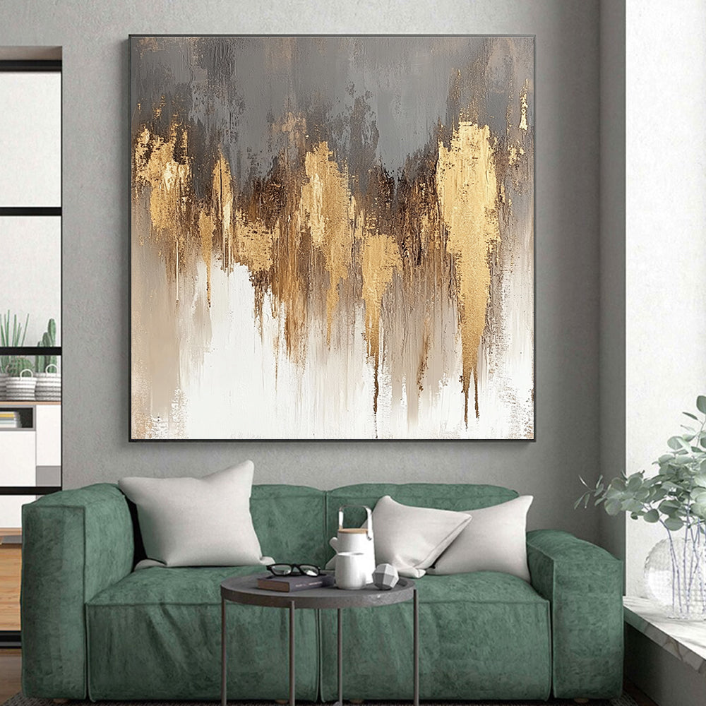 Gold - Dripped Gray Abstract Painting with Subtle Luxury WINK325