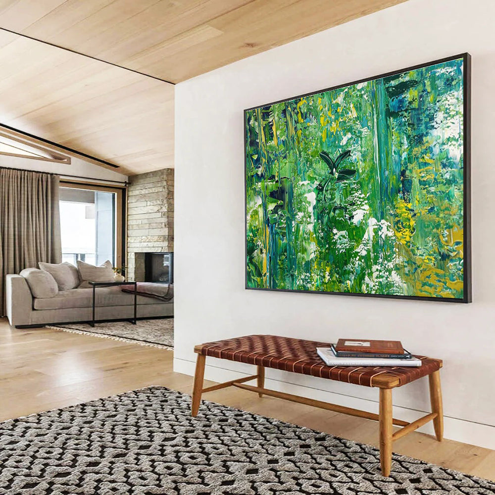 Green Abstract Forest Painting for Eco - Conscious Restaurants YHT362