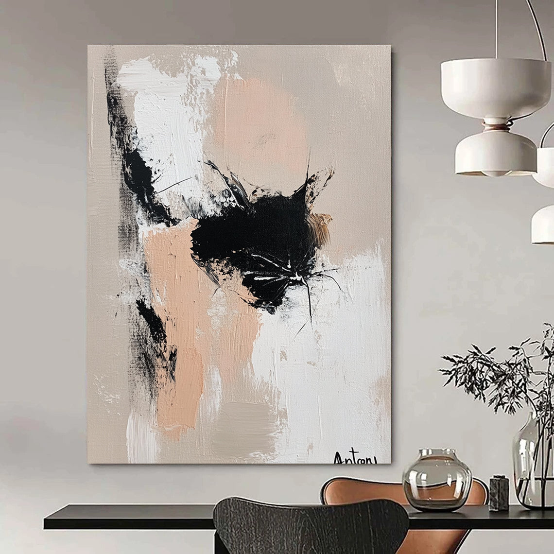 Abstract Black Cat Playful Feline Abstract Painting GAB0226