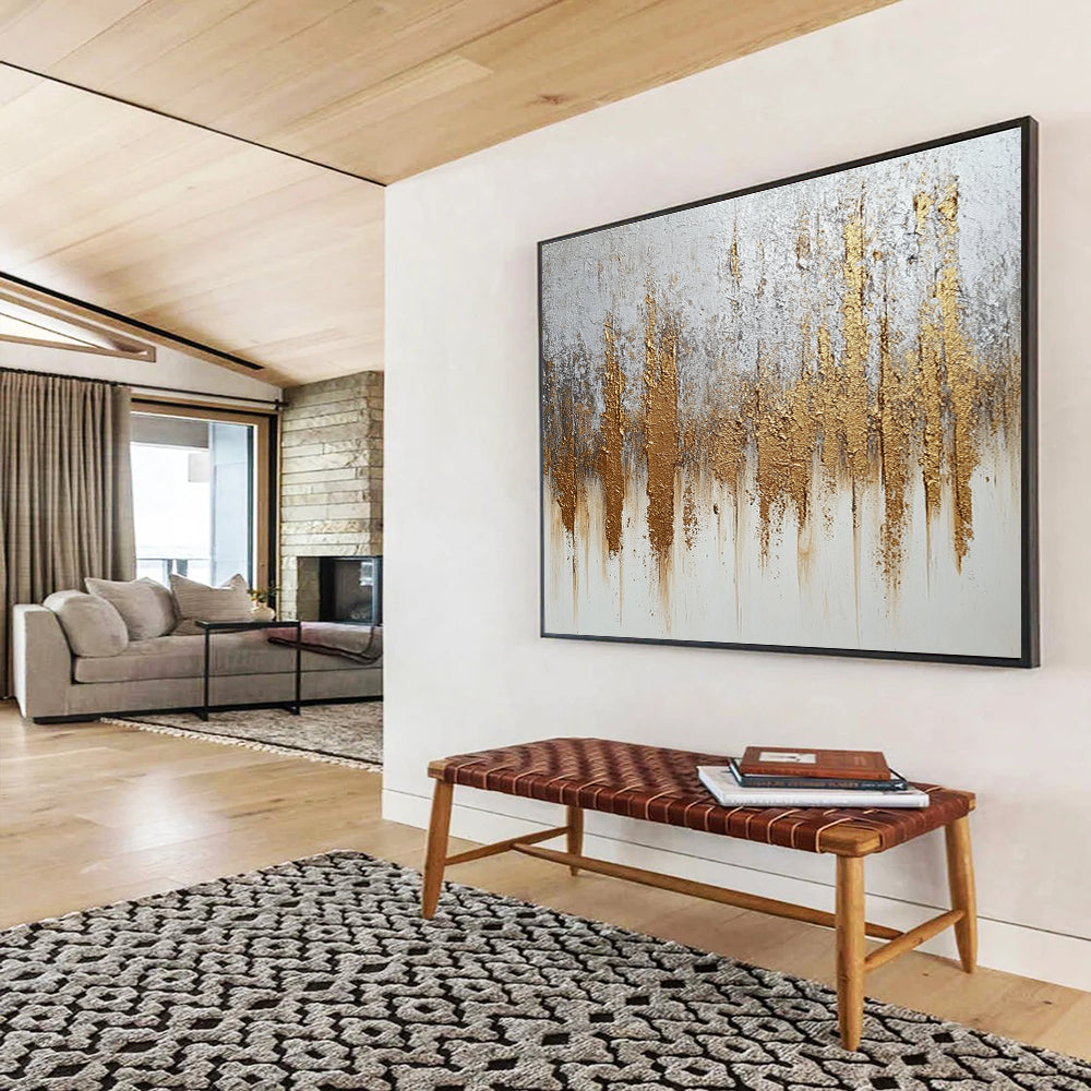 Silver and Gold Abstract with Textured Metallic Accents Abstract Painting ABS368