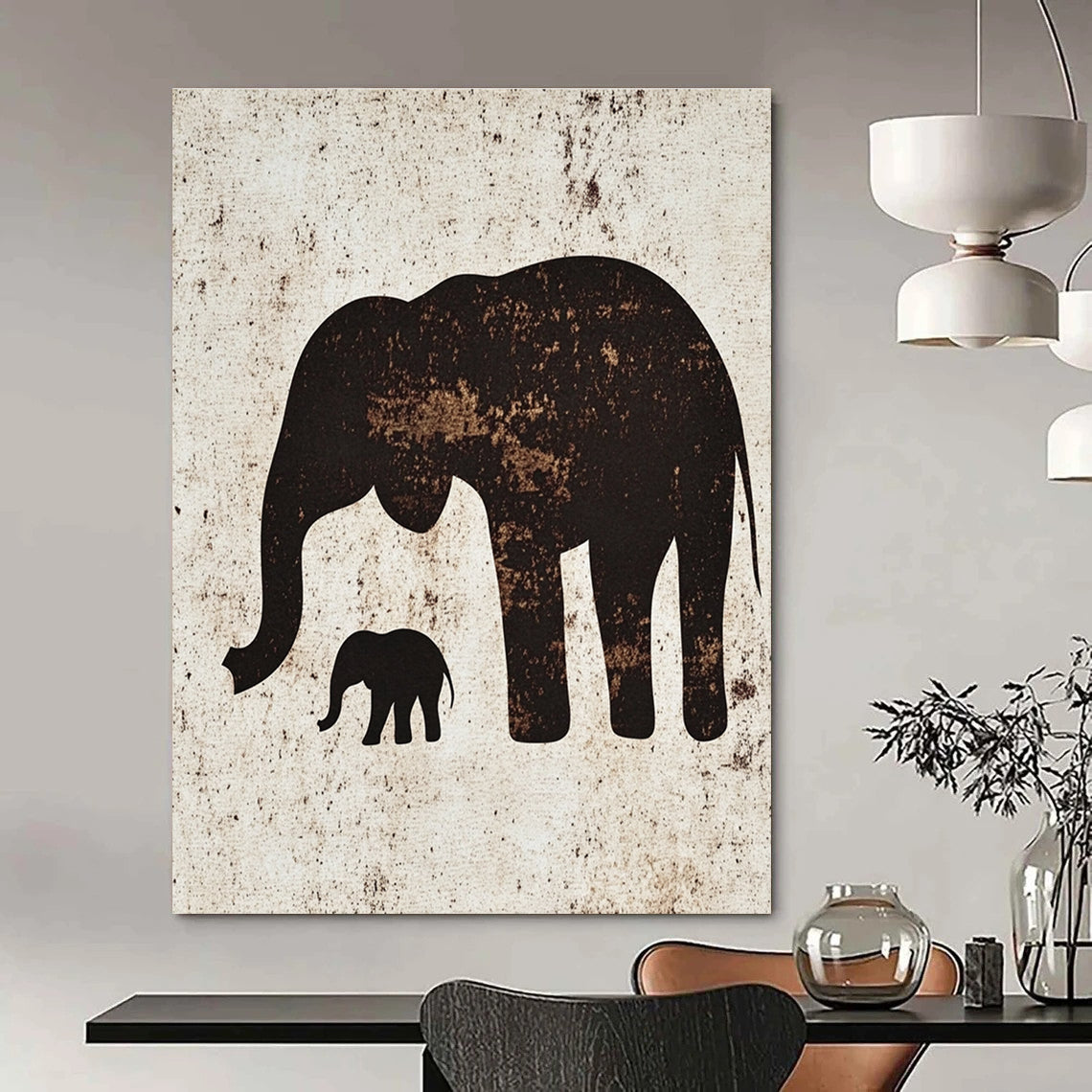 Elephant Silhouette Art Textured Wildlife Abstract Painting GAB0232