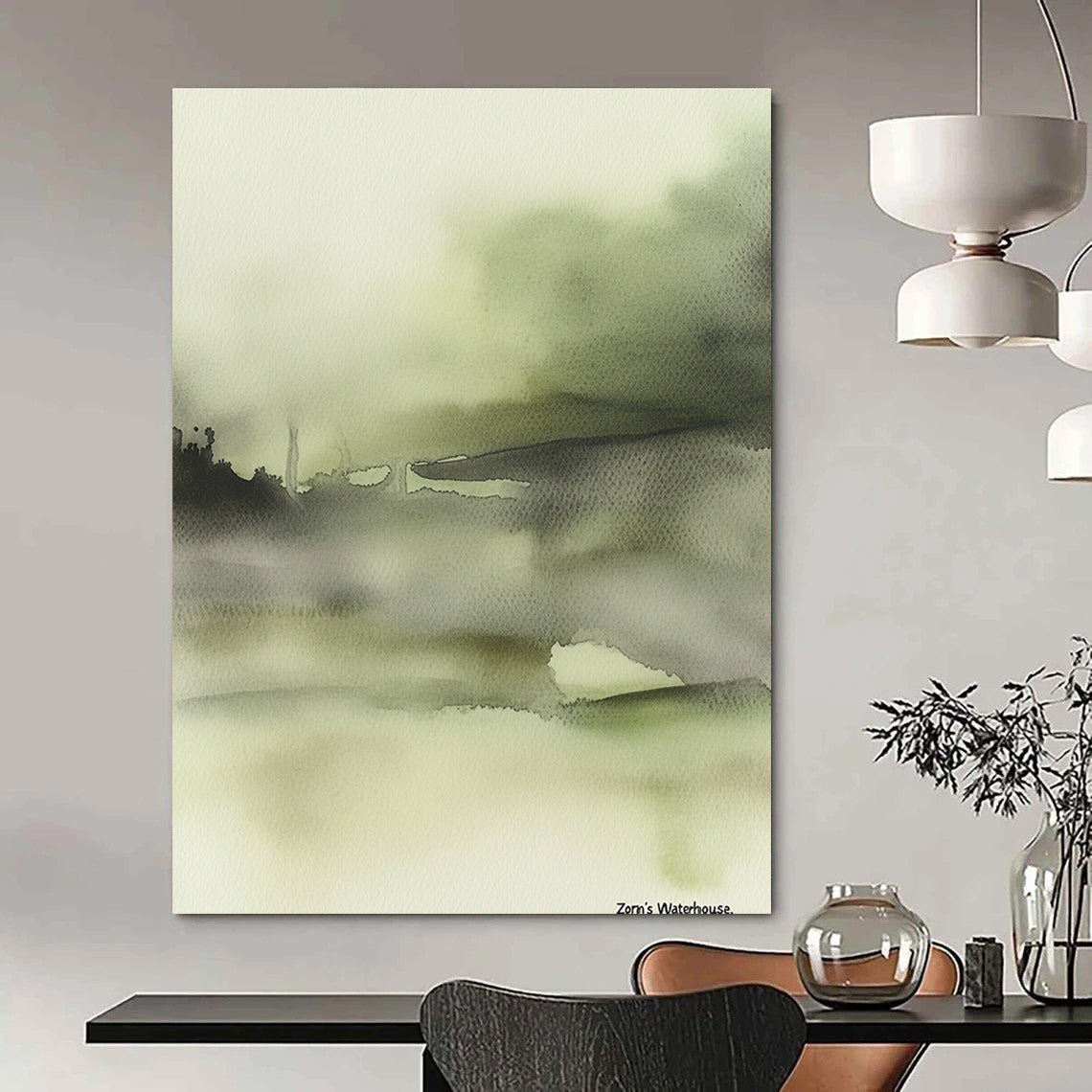 Misty Green Watercolor - Serene Landscape Abstract Art GAB0508