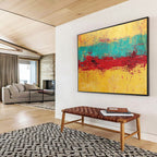 Yellow, Blue, and Red Abstract Painting with Textured Layers ABS428