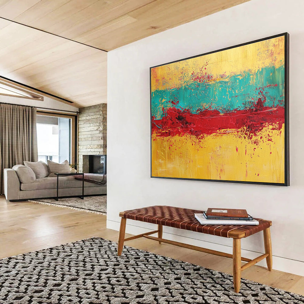 Yellow, Blue, and Red Abstract Painting with Textured Layers ABS428