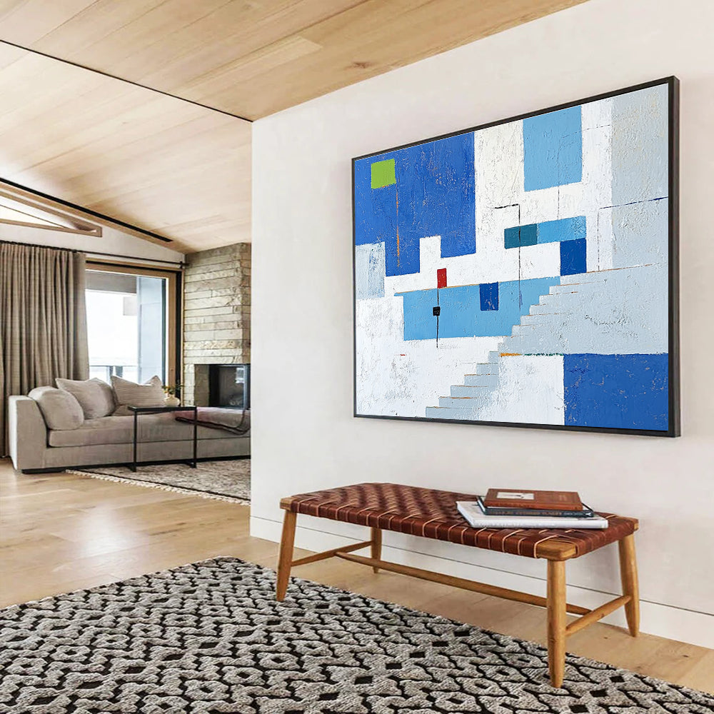 Geometric Abstract with Blue and White Tones ABS081