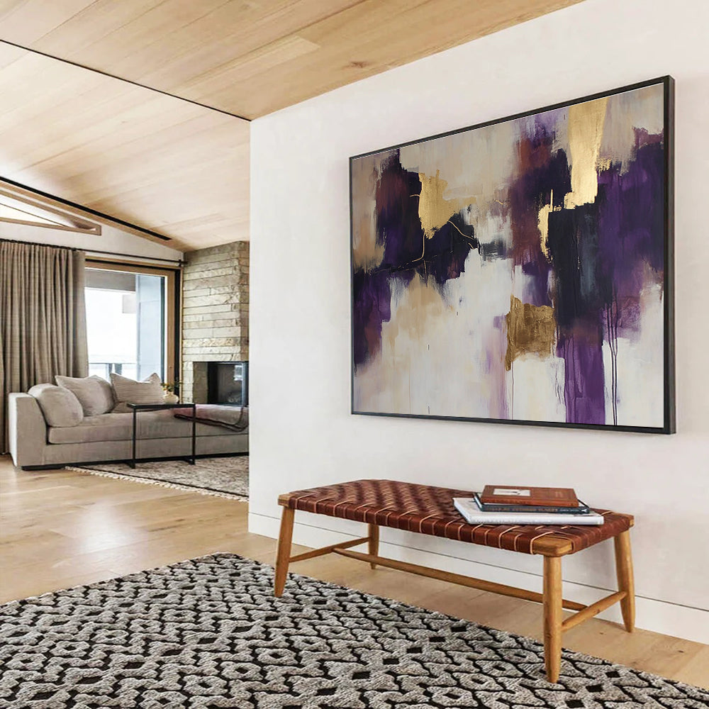 Purple and Gold Abstract Forms Painting with Opulent Hues ABS396
