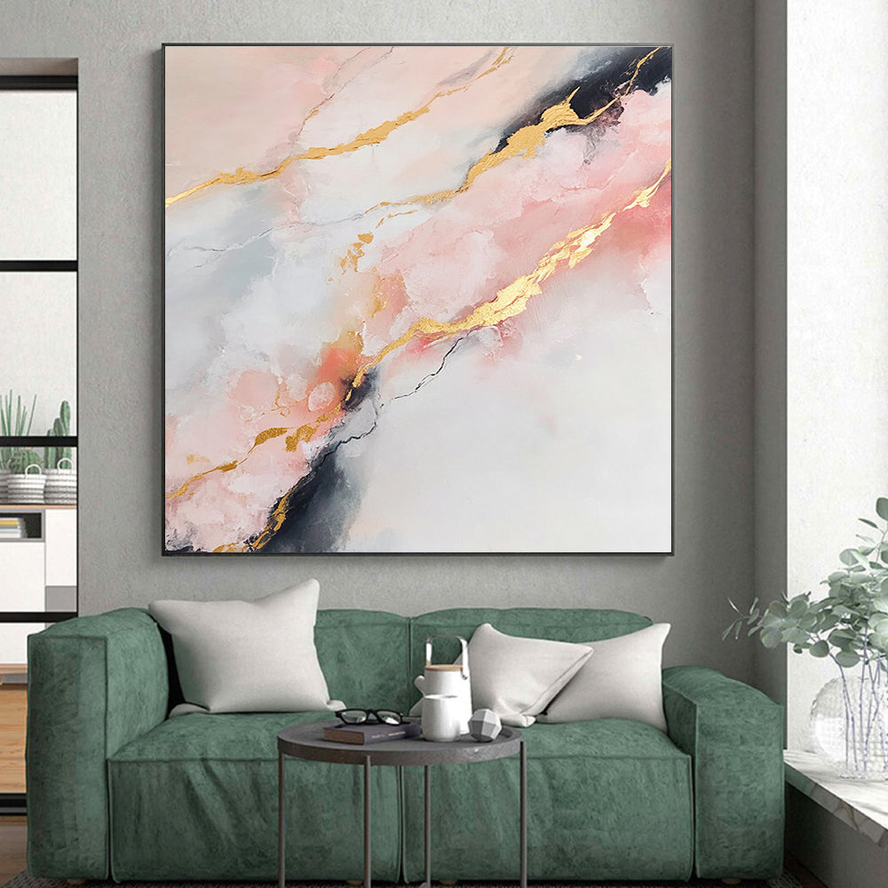 Pink and Gold Marble - like Abstract Painting with Luxurious Flow WINK279