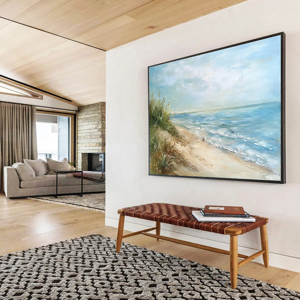 Serene Beach with Dunes Painting with Gentle Coastal Vibes ABS569