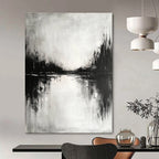 Black and White Lake Landscape - Moody Atmospheric Abstract Painting GAB0450