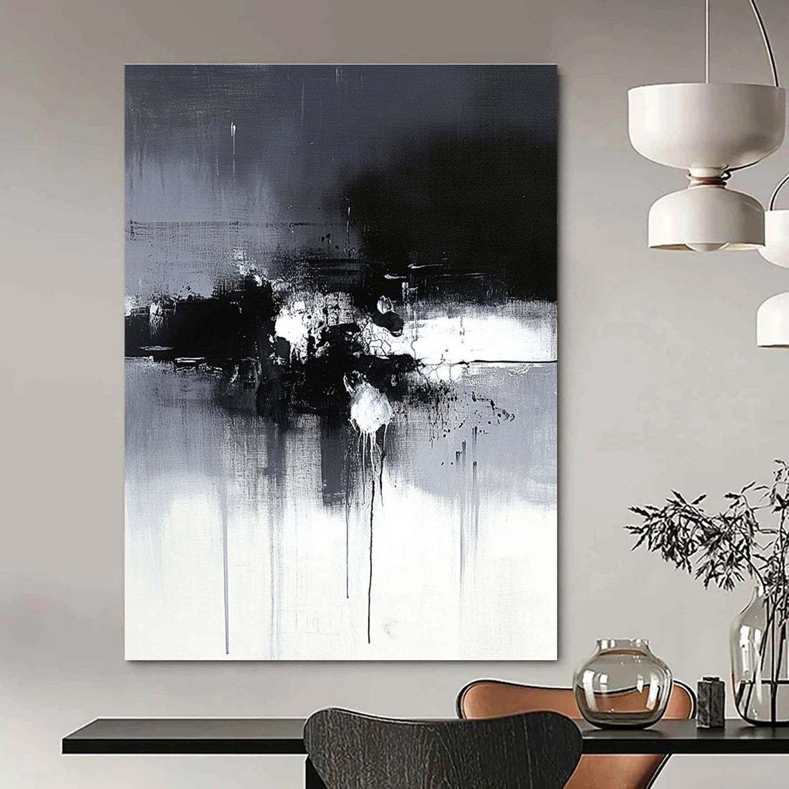 Black and White Drip Abstract Painting for Artistic - Styled Galleries GAB1092