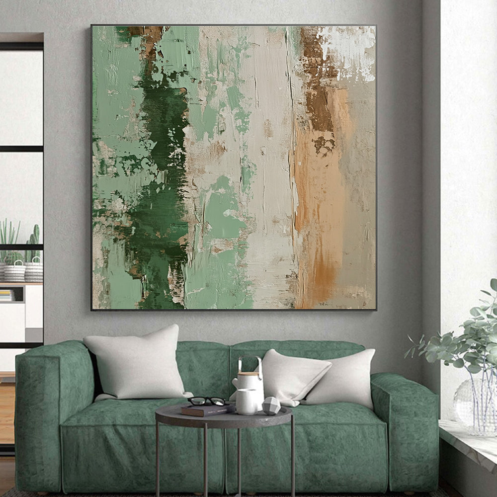 Green and Beige Textured Abstract Painting with Earthy Warmth WINK096