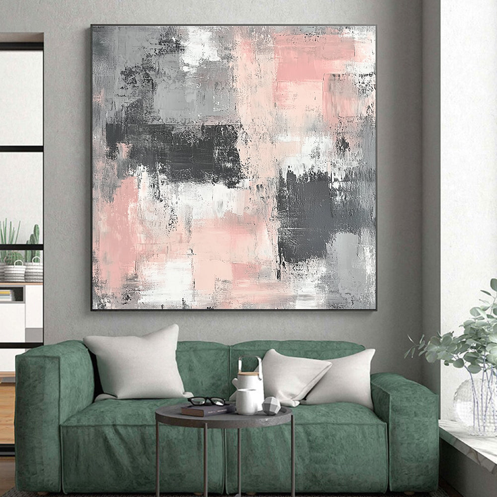 Gray and Pink Abstract Painting with Textured Layers WINK860