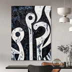 Black and White Organic Shapes Abstract Painting with Textured Surfaces GAB0056