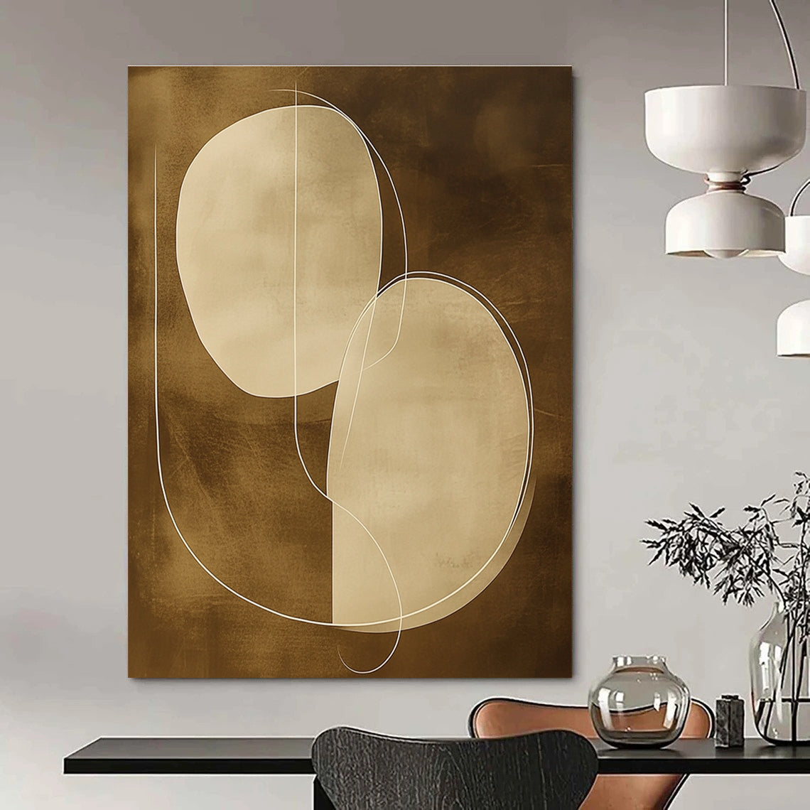 Brown and White Geometric Abstract Painting for Minimalist Offices GAB0971